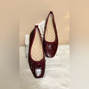 J mclaughlin Croc-Textured Ballet Flats with Bow in Deep Wine